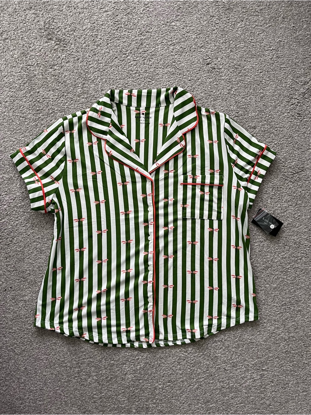 NWT kate spade Green and White Striped Dragonfly Short-Sleeve Pajama Set Size XL - Picture 10 of 15